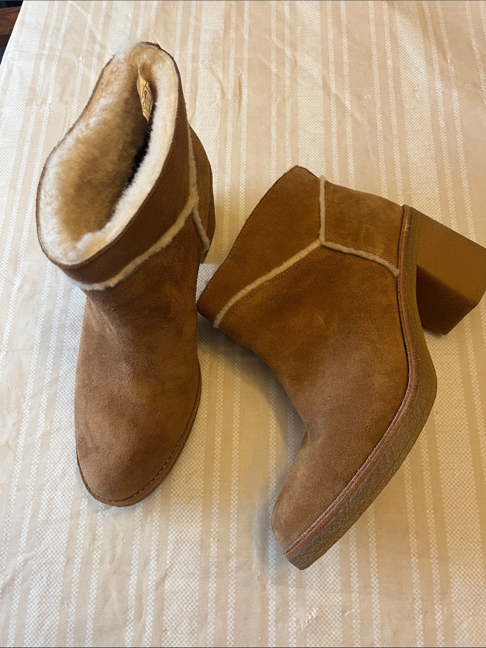 UGG Chestnut Suede Shearling Ankle Heeled Boots